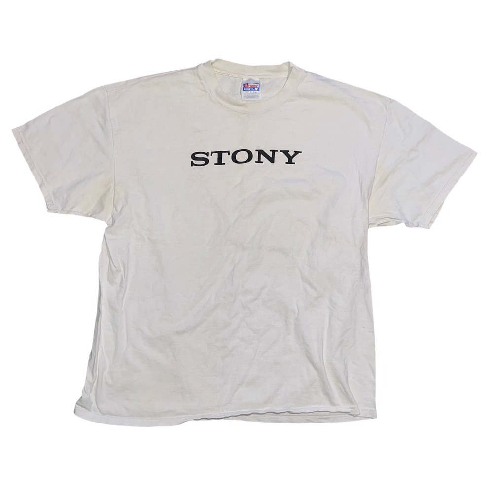 Vintage 90s Y2K Hanes Stony Sony Parody Graphic T-Shirt White Cotton XL Womens